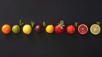 Wall Mural - Vibrant fruits lined up in an attractive pattern for the studio capture