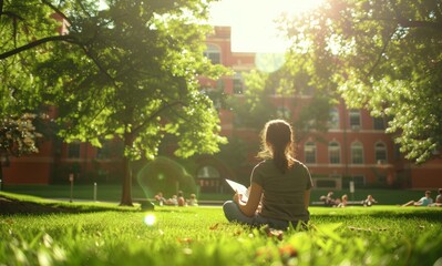 Canvas Print - Person Sitting in Grass Reading Book