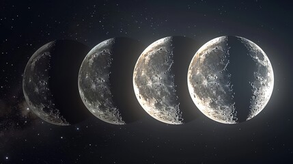 Wall Mural - moon: a 3d animation of the moon's phases, showing the transition from full moon