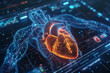 Heart and veins HUD hologram, circulation dynamics displayed, cool blue backlight, direct view, sharp detail 