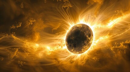 Wall Mural - Solar System: A detailed 3D illustration of the sun's corona during a solar eclipse