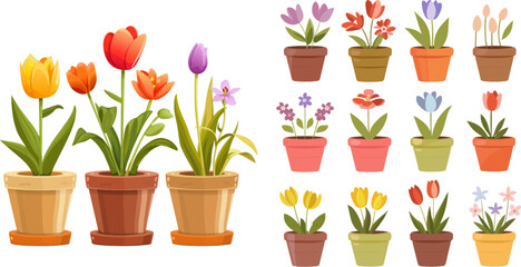 Aufkleber - Spring flowers in pots