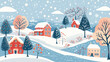 Happy holidays card - Winter landscape with trees fie