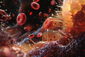 Wall Mural - high-magnification image of blood cells flowing throu 075c74b0-9f49-48dd-ac52-7ab53f9179be 1