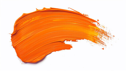 Orange paint brush stroke isolated on white background. Abstract smears of oil paint.