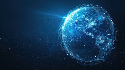 futuristic globe with abstract connected lines and blue neon color isolated on dark background