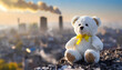White Teddy Bear Sitting on Hill Ukraine. Generative AI