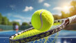 Tennis Racket Strikes Tennis Ball During Play. Generative AI