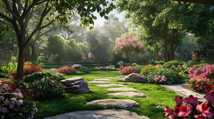 Canvas Print - Everlasting tranquility of a peaceful garden in bloom