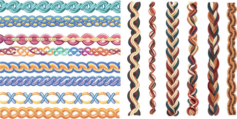 Poster - braid borders. abstract braids border set, religious knitted seamless ornaments