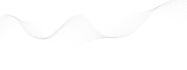 Poster - Flowing wavy dots particles wave pattern curve halftone gradient lines shape isolated on transparent background. Digital future technology concept, science, banner, template, business, music. Vector