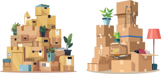 Poster - Stack home boxes. Moving house many cardboard box for storage family stuff