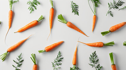 Carrots on isolated white background, top view