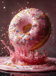 Pastries concept. Donuts with pink glaze with sprinkles.