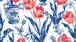 Seamless vector delftware pattern with tulips 