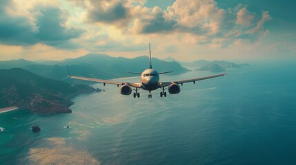 Wall Mural - Airplane Flying Over Ocean