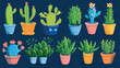 Set of cute cactus and succulents vector illustration