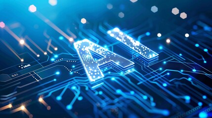 a blue circuit board with a letter a