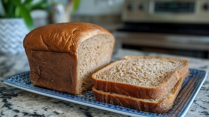 Canvas Print - Loaf of bread on plate with knife