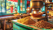 Spices being ground in a traditional mill, vivid colors, aromatic environment - (3)