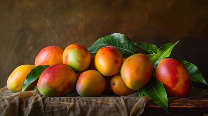 Wall Mural - An artistic arrangement of tropical mangoes captured in a stunning studio composition