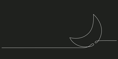 Wall Mural - Moon - one single continuous line banner. Vector stock hand drawing illustration isolated on black chalkboard background for design template decoration greeting card. Editable stroke.