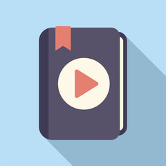 Poster - play button on digital book icon flat vector. listen audiobook. learn creative