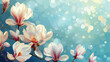 Beautiful blossoming magnolia tree on blue background