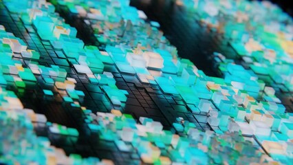 3d render abstract background with graph made of box particles. Animation of up and down graph changing.