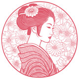 Fototapeta  - Japanese woman, geisha, vector illustration