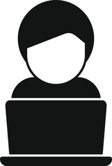Poster - guy laptop reading icon simple vector. study online media. digital education
