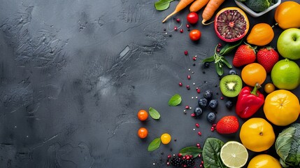 Wall Mural - Diet and nutrition concept with fruits and vegetables