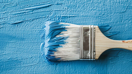 Sticker - paintbrush with blue color on a wall