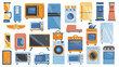 Collage of modern household appliances on white background