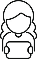Poster - girl reading on digital device icon outline vector. online teaching. creative training
