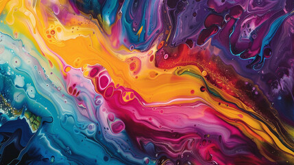 Wall Mural - A symphony of liquid hues cascades across the canvas, creating a mesmerizing dance of vibrant abstraction.