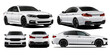 Realistic white Car Sedan, Isolated with gradients, shadow and in isometric, front, back and side view.	