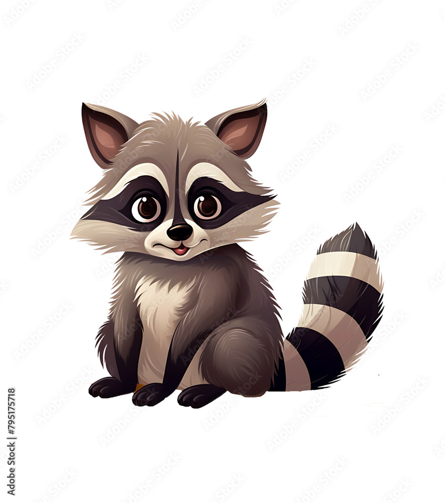 An endearing cartoon raccoon with striking black markings and a fluffy ...