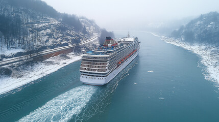 Ship in icy sea.