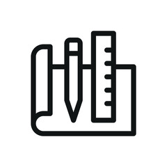 Poster - Blueprint with pencil and ruler isolated icon, architectural bureau project vector symbol with editable stroke