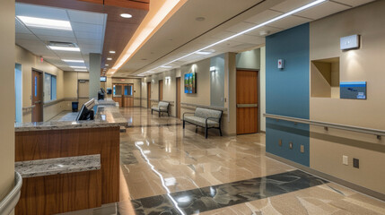 Wall Mural - A hospital lobby with a counter and a few chairs