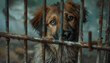 © yurakrasil - Two dogs are looking at the camera through a metal cage