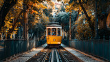 Fototapeta Londyn - Yellow funicul on the railway in Lisbon Portugal. 
