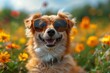Cheerful Dog Enjoying Sun in Flower Field