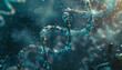 A blue and gold spiral DNA strand with a blue background