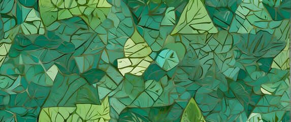 Wall Mural - Digitally stylized texture featuring a dense pattern of green leaves for a fresh and natural backdrop
