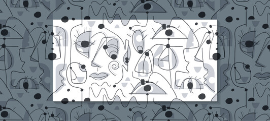 Illustration simple drawing geometric shape, doodle art. Abstract graphic design, vector seamless pattern with black and white line. Cute cartoon seamless design for print fabric, wallpaper background