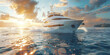 luxury yacht at sunset in blue sea, speed boat