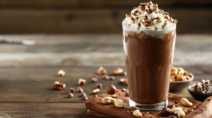 Wall Mural - A Chocolate Milkshake with Whipped Cream and Nuts