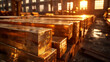 Stacked copper ingots in a warehouse